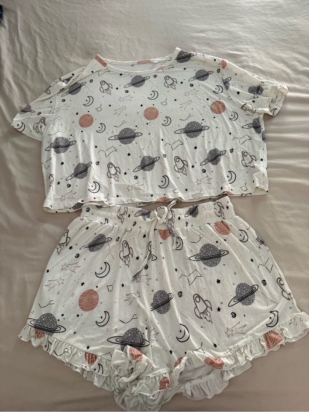 Silks  Space Print White & Pink Short Pajama Set size M